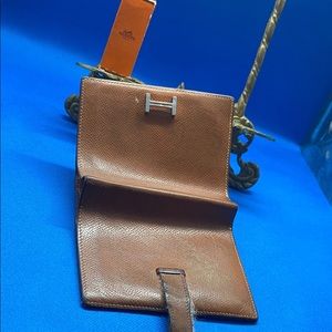 🧡Hermès Bearn Wallet beautiful oak wood 🪵 burnt color gold hardware